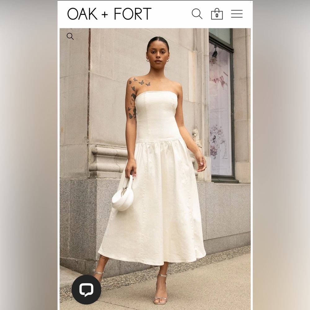 Oak + Fort Strapless Cream Midi Dress